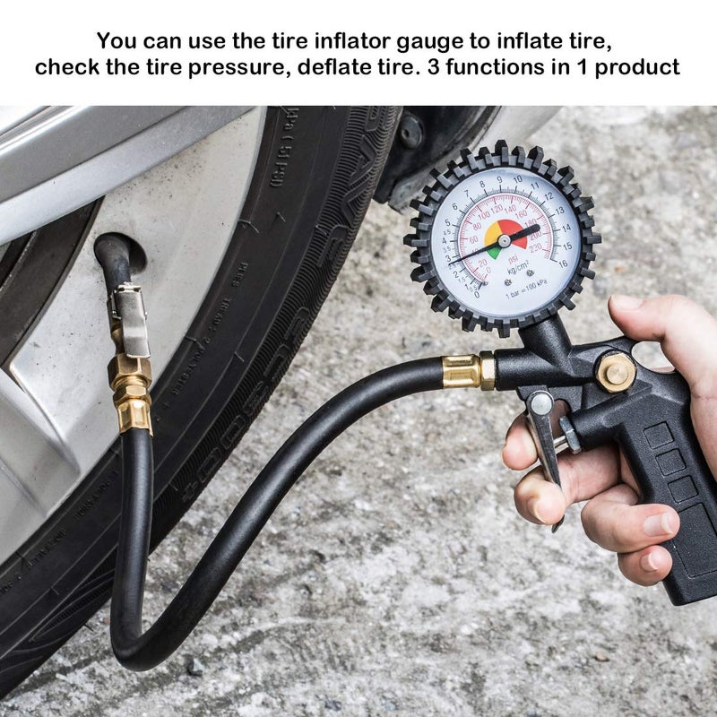CZC AUTO Tire Inflator Deflator Air Pressure Gauge with Rubber Hose, 2-1/2" Dial Wheel Inflator Gage with Straight Brass Lock-on Chuck Compatible with Air Pump Compressor for RV Car Motorcycle Bike - Image 4